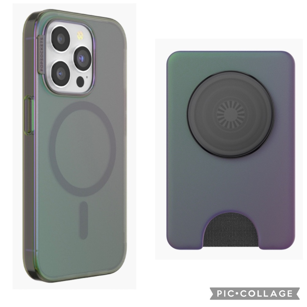 Iridescent Pop Socket Phone Case and MagSafe Wallet - Color: Nightshade